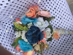 Wedding flowers bridal bouquets bridal pkg. TEALS And CORAL 7 bouquet