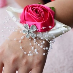 Hand Flower Bracelet Corsage Bridesmaid Wedding Prom Band Wrist Party Decor