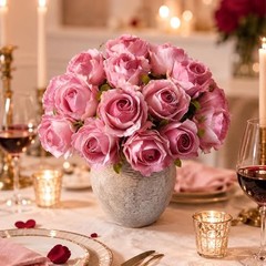 18pcs Pink Roses Artificial Flowers, Fake Roses Silk Flowers with Stems