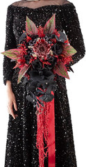 12 Inch Cascade Wedding Bouquets for Bride, Black & Burgundy Cascading Bridal Bo