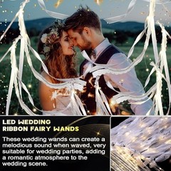 24 Pcs LED Wedding Ribbon Fairy Wands & Silver Bells – Warm White Glow