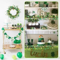 St. Patrick’s Day Garland Decorations – 5.5Ft Shamrock Rag Garland with NU24018