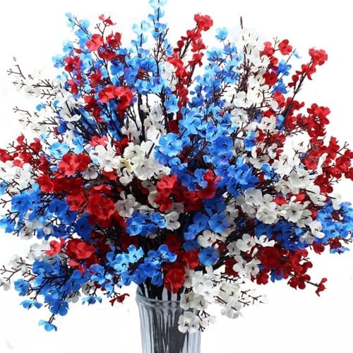 DoubleWood 4 of July Decor Artificial Flowers Indoor, 10PCS Red White and Blue
