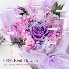 Preserved Bouquet of Flowers – 3 Roses & for Purple