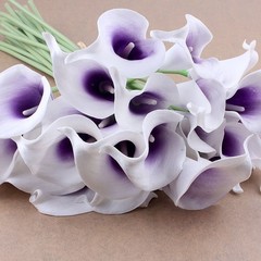 Wuudi 20pcs Calla Lily Bridal Wedding Bouquet Head Latex Real Touch Purple