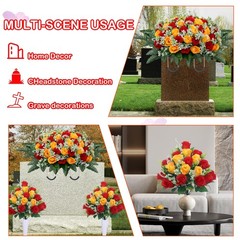 LOSFOTBO 3pcs Headstone Flowers Saddle for Tombstone,Cemetery Red Yellow