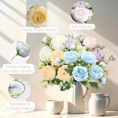 Mixed Colors Artificial Peony Flowers Fake White,champagne, Pink-purple , Blue