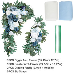Dusty Blue Wedding Arch Flowers Kit with Draping Fabric – Pack of 4