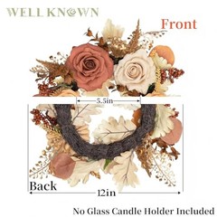 Artificial Flower Candle Rings Wreath, 12″ Small Fall Wreath Earth & Coffee