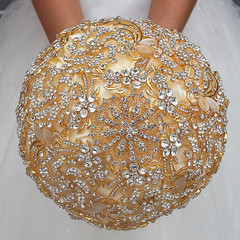 Wedding Bouquet with Golden Luxury Artificial Diamond,Set Including Bouquets, Wr