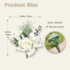 6Pcs White Faux Silk Rose Boutonnieres for Men Wedding Prom | White Artificial S