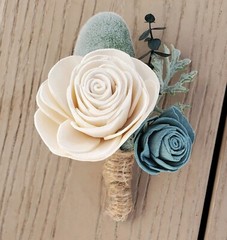 Dusty Blue Sage Bridal Bouquet Hydrangea Succulent Sola Wood Wedding Flowers