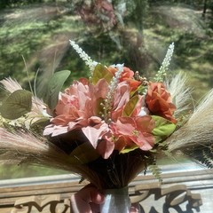 Bridal Wedding Bouquet Hand made Budget Friendly Faux Flowers White Pink Green