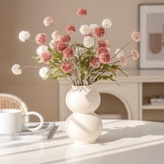 10pcs Faux Kiku Flowers, 5 Heads Each Stem & 4 Branches Eucalyptus Stems, Beige