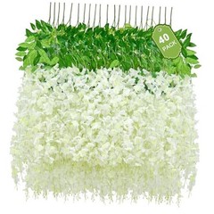 40 Pack Wisteria Hanging Flowers, Fake Flowers for Decoration, 40 Pcs White