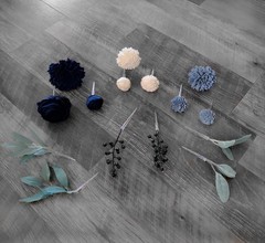 Dusty Blue Cake Flowers Navy Sola Wood DIY Wedding Decor Reusable Shower Topper