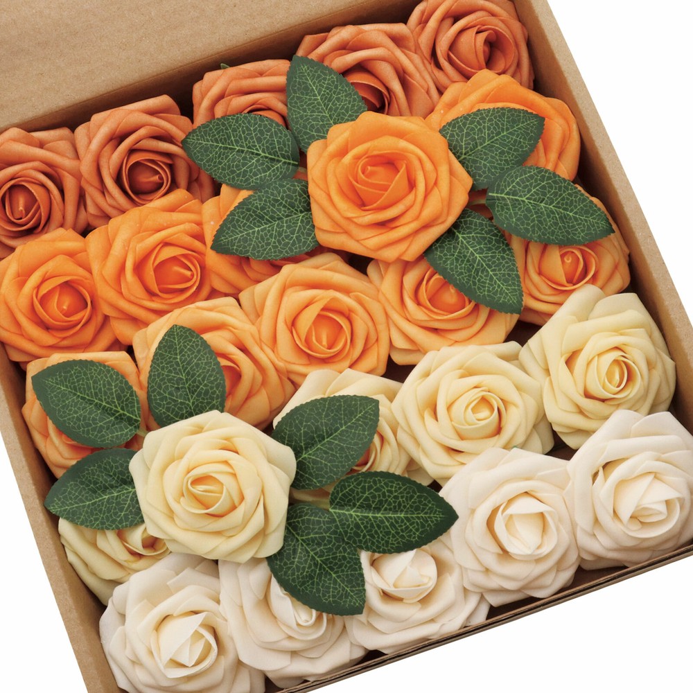 Artificial Flower 25PCS Mixed Color Roses for DIY Wedding Bouquets Centerpiece