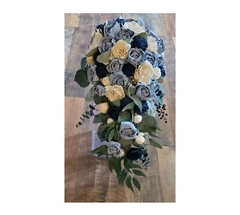 17PC Dusty Blue Navy Wedding Flower Set Sola Wood Bridal Bouquet Boutonnieres