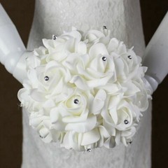 Bride Bouquet Artificial Flowers Wedding Bridal Holding White Ribbon Rhinestones