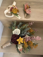 Pine and Petal Bridal Wedding Wood Flower Set: Bouquet, Boutonnière, Corsage