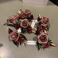 22) Ling’s Moment Set of 6 Mauve Vintage Wedding Boutonnieres Groomsmen