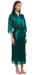 Women’s Satin Robe Long Silk Kimono Bathrobe Lace XX-Large-3X-Large Dark Green