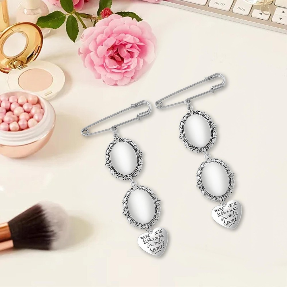 2Pcs Bouquet Bridal Charms Brooch Wedding Bouquet Photo Charms Memorial Photo