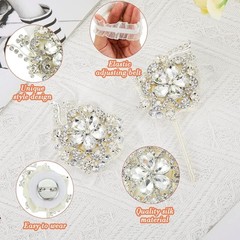 2 Pcs Rhinestone Wrist Corsage and Boutonniere Set – Artificial Flower Corsag…