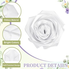100pcs Eternal Roses Petals Premade Satin Ribbon Flowers White,