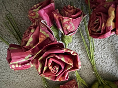 ❤️ HANDMADE MILLINERY • YELLOW/RED PAPER ROSES BOUQUET • 5 BUNDLES • 6 STEMS EA