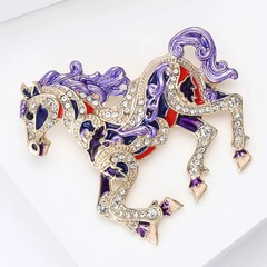 Luxury Running Horse Brooches For Women Unisex 4-color Enamel Powerful Animal…