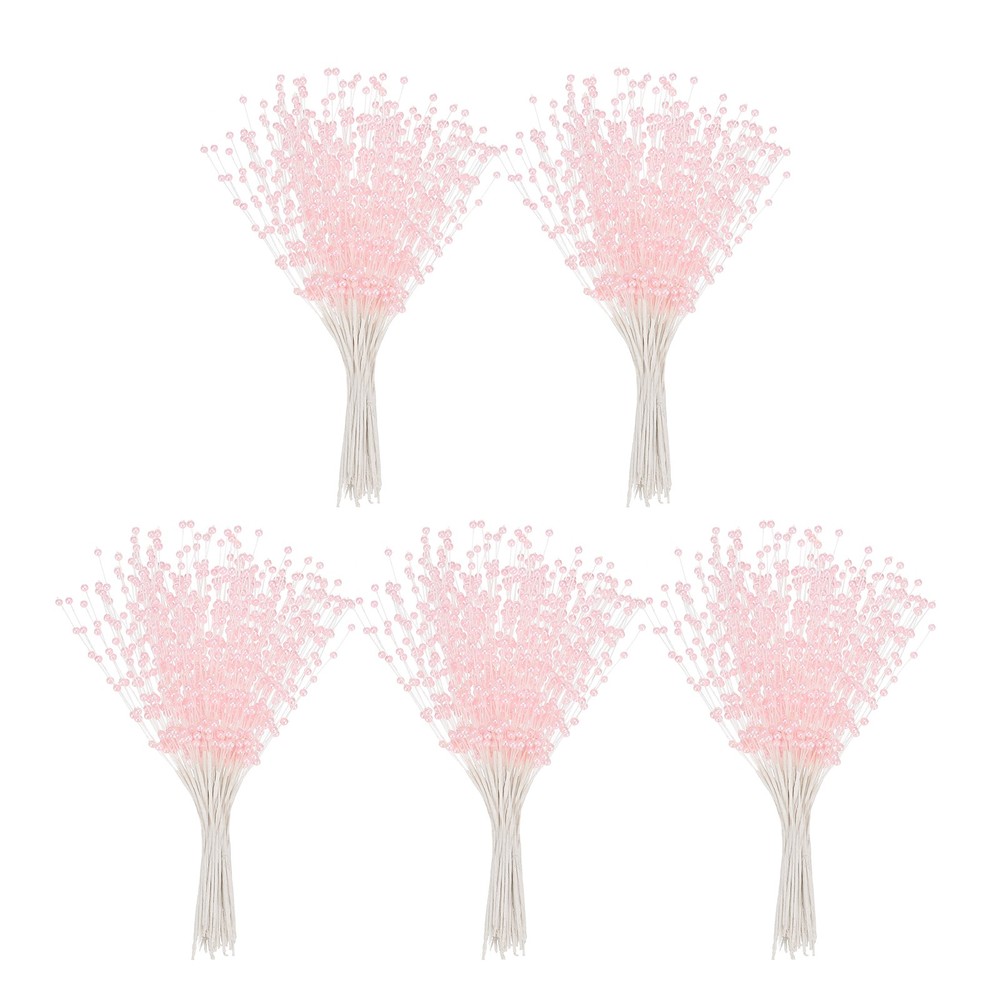 50 Pcs 4mm Pearl String Bouquet Pearl Stick Stems Bouquets Garland Spray, Pink