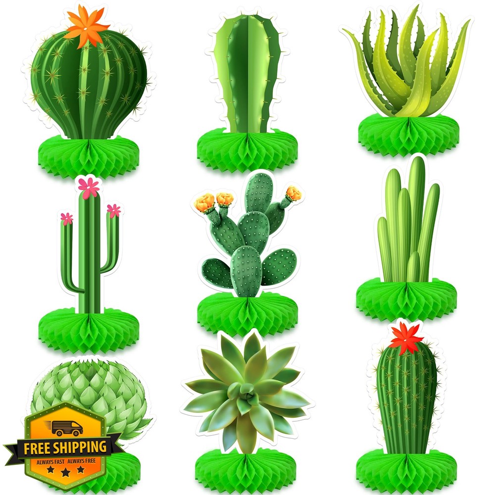 KatchOn Cactus Centerpieces 9 Pcs Green/Red/Pink