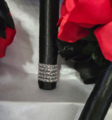 Red & Black Bouquet Set With Rhinestone around the Handle Wedding Bouquet Set
