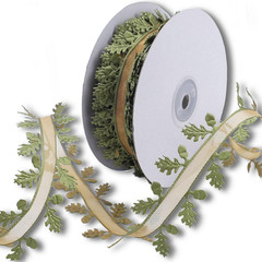 Green Leaf Ribbon Garland 20 Yards, Artificial Leaf Trim Vine for Wedding Decor,