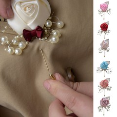 Artificial Rose Pearl Corsage Wedding Party Buttonhole Bride Groom Bridesmaid