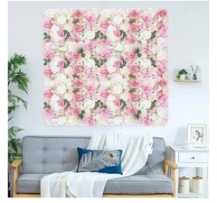 Wedding Artificial Silk Flower Wall Panel Backdrop Rose Pink White 16 X 24 Inch