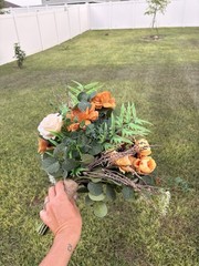 Artificial Wedding Flower Bouquet Bunch, Rose & Eucalyptus, Rustic Ranch Twine