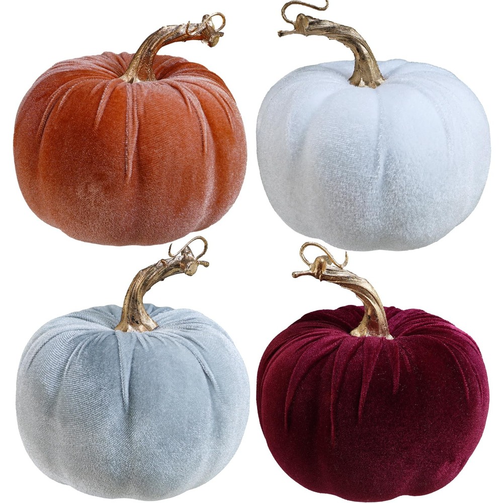 Winlyn Set of 4 Fall Velvet Artificial 5.3″ x 5.1″, Burgundy and White