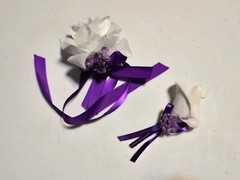7 Pieces Artificial Flowers Purple White Roses Calla Lilies Wedding Bouquet Set