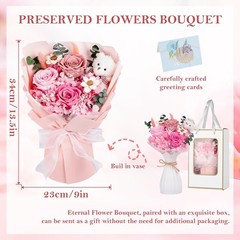 Shearly Preserved Flowers Bouquet with Bear, Forever Gift Pink