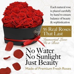 GLAMOUR BOUTIQUE 16 Flower Forever Heart Shape Box, Eternal Preserved Roses Gift