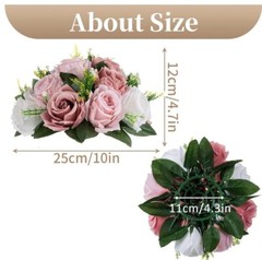 Pink White Rose Floral 10” Centerpieces Set Of 2