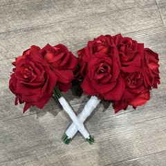Red Rose Bridal Bouquet with Flower Girl bouquet – Both Wrapped in White Ribbon