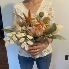 Bridal Wedding Bouquet Budget Friendly Handmade Faux Flowers White Pink Orange