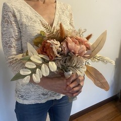 Bridal Wedding Bouquet Budget Friendly Handmade Faux Flowers White Pink Orange