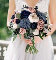 Mauve & Dusty Blue Wedding Bouquet Navy Sola Wood Bridal Flowers Bridesmaid Rose