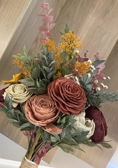 Pine and Petal Bridal Wedding Wood Flower Set: Bouquet, Boutonnière, Corsage
