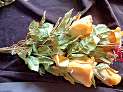 Vtg NIP 21″ FULL SILK Rose Bush 7 Stem Golden Yellow Wedding ROSES