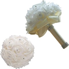 NEW Satin/Brooch Rhinestone Ivory/White Flower Floral Wedding Bridesmaid Bouquet